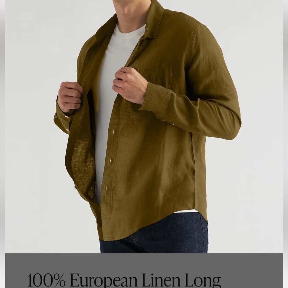 XL Quince 100% Linen Long Sleeve Shirt - Olive 🫒 🍸